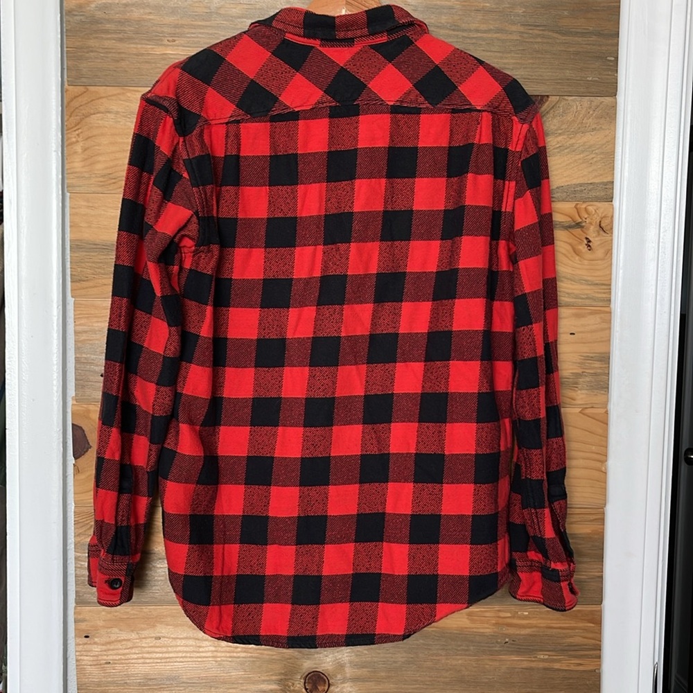 Burton Men's Red and Black Plaid Flannel Long Sleeve 100% Cotton Small Shirt - Picture 7 of 7